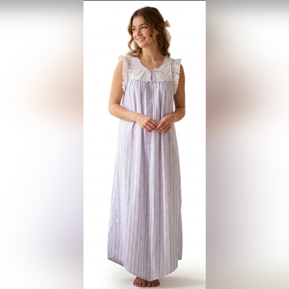 Vintage Brandywine Nightgown Made In USA Small Ruffle Sleeve Floral Night Dress